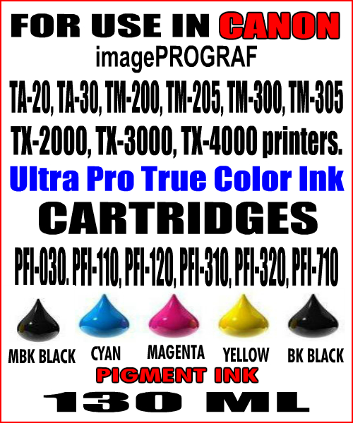 130 Ml Bottle Of Compatible Ink For Canon Imageprograf Ta 20 Ta 30 Tm 200 Tm 205 Tm 240 Tm 5685